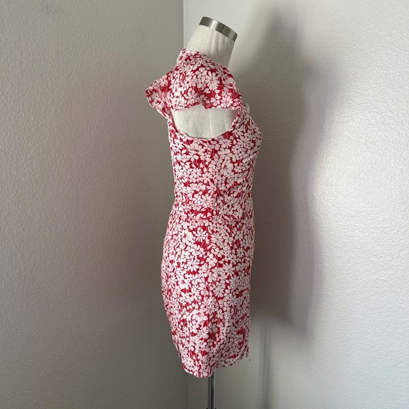 Burberry A Line Short Silk Dress Lace Flutter Sleeve Red White Floral Print Sz 6 - Picture 3 of 16